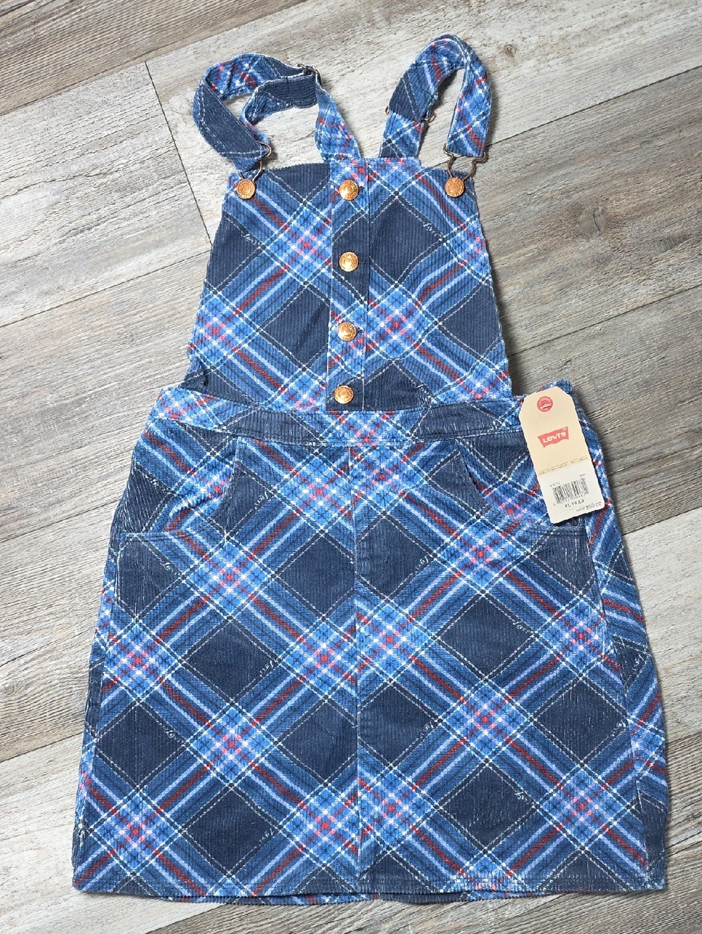 Levi's Girls Medieval Blue Corduroy Skirtall Dress Jumper Sz XL (13-15yrs) *NWT